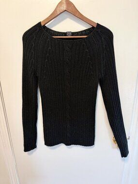 The Limited vintage Black Cable Knit Boatneck Sweater L
